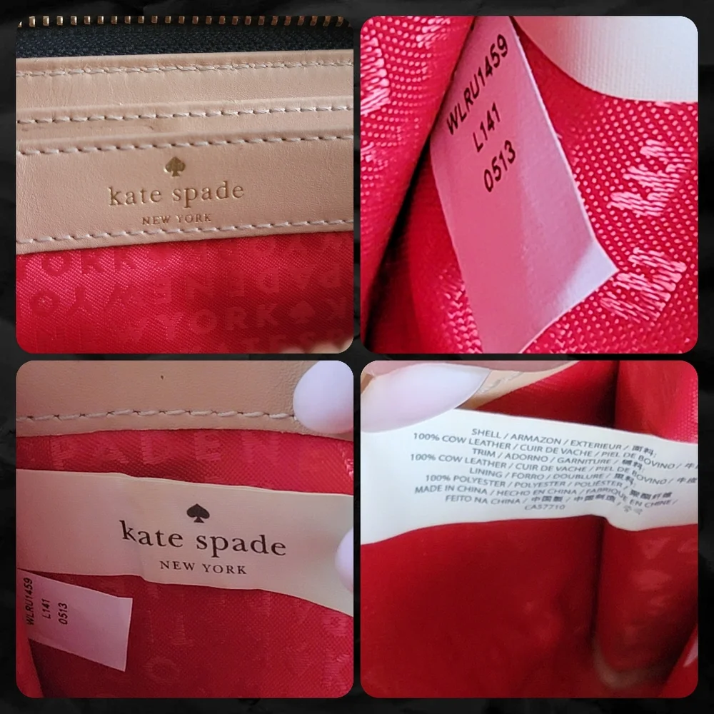 Kate Spade WLRU1459 Wellesley Stripe Patent Leather Zip Wallet Black White